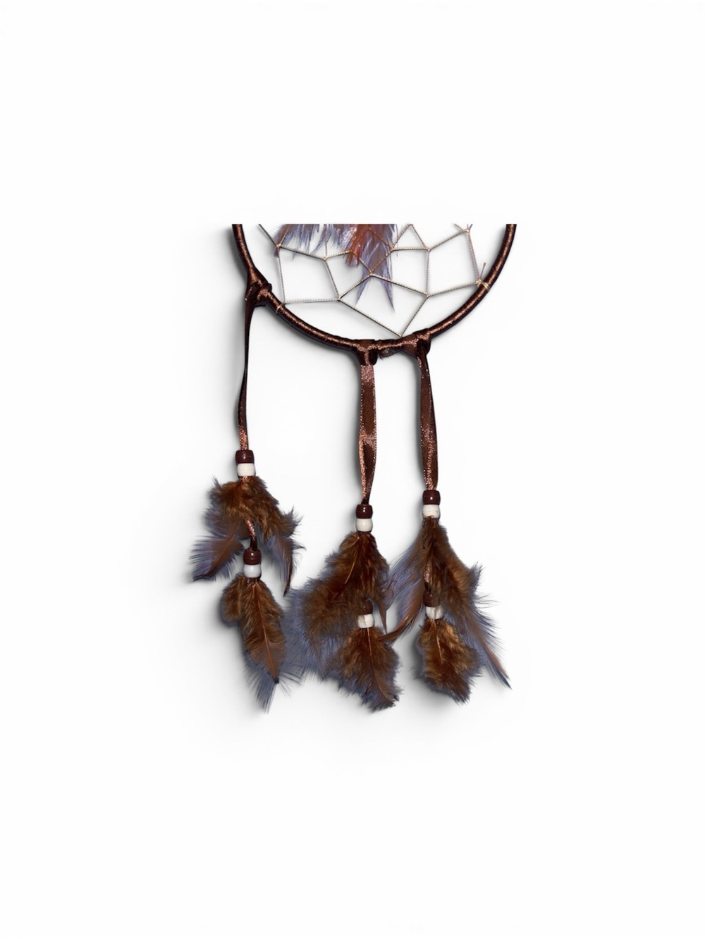Vintage Brown Feather Dreamcatcher Boho Wall Hanging Decor Wood Beads - Picture 3 of 6